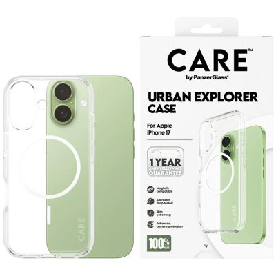 CARE by PanzerGlass Flagship Urban Explorer Case mit weißem MagSafe für iPhone 17 - Transparent