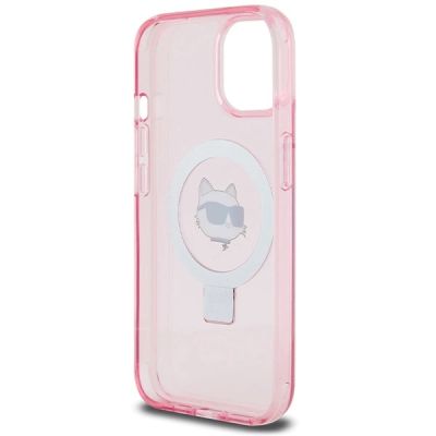 7. Karl Lagerfeld KLHMP15SHMRSCHP iPhone 15 6,1" rosa/rosa Hardcase Ringständer Choupette Head MagSafe