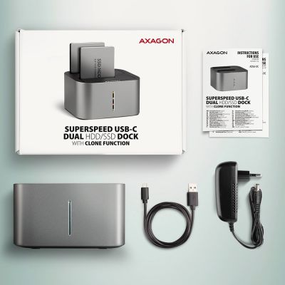 9. AXAGON ADSA-DC USB 3.2 Gen1 Dockingstation – 2x SATA 6G CLONE DUAL HDD ASMedia