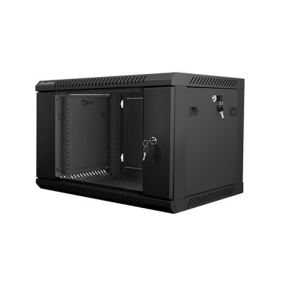 2. Lanberg WF01-6406-10B einteiliger abschließbarer Schrank (6 HE; 368 mm / 600 mm / 450 mm; Wandmontage; Glas; 19 Zoll; schwarz)