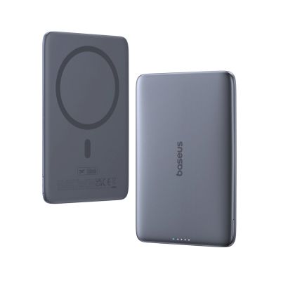 2. Baseus PicoGo AM41 5000 mAh 20 W ultradünne MagSafe-kompatible Powerbank mit schwarzem Baseus Simple USB-C 60 W 30 cm Kabel – Grau