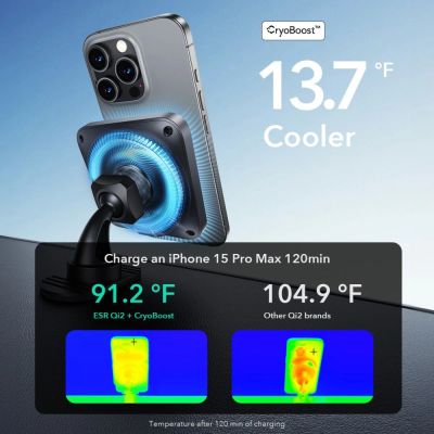4. ESR Halolock CryoBoost Induktionsladegeräthalter mit MagSafe für Armaturenbrett und Lüftungsschlitze mit Qi 2 15W – Schwarz