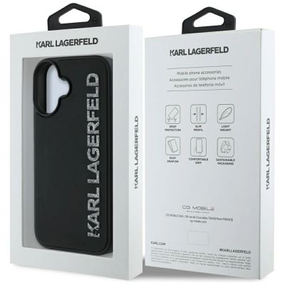 8. Karl Lagerfeld HC 3D Rubber Längliche Glitzer iPhone 16 Hülle - Schwarz