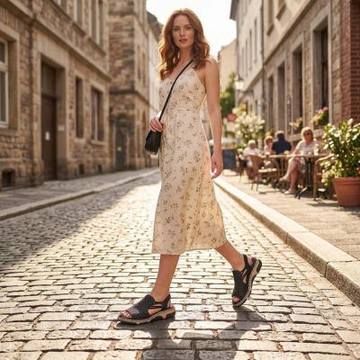 7. Bequeme schwarze Plateau-Sandalen für Damen Rieker 66241-00