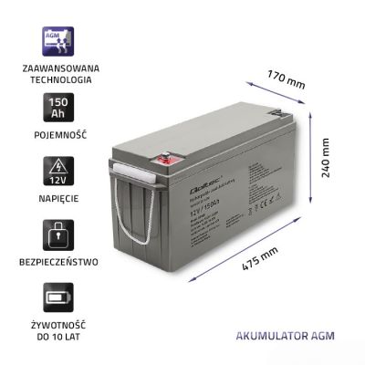 4. QOLTEC AGM-Batterie 12 V | 150 Ah | max. 2250 A