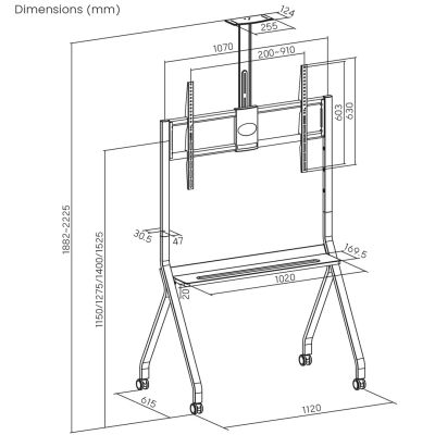 18. MACLEAN TV-STÄNDER / TROLLEY, KAMERAABREGAL, AUF ROLLEN, 55-100", MAX. BELASTUNG 120 KG / 10 KG ABLAGE, MAX. VESA 900X600 MC-114
