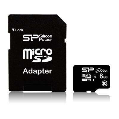 Silicon Power microSDHC Elite 8GB CL10 UHS-1 (U1) Speicherkarte + microSD-SD-Adapter (SP008GBSTHBU1V10SP)