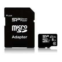 Silicon Power microSDHC Elite 8GB CL10 UHS-1 (U1) Speicherkarte + microSD-SD-Adapter (SP008GBSTHBU1V10SP)