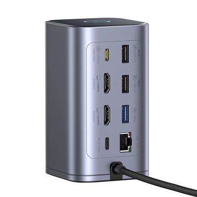 5. Baseus NU1 Air Spacemate Hub 12-in-1 USB-C Dockingstation – 2x HDMI 4K@60Hz, 2x USB-C 10 Gbit/s, 2x USB-A 5 Gbit/s, 2x USB-A (480 Mbit/s), RJ45, SD/microSD 3.0, USB-C (PD) – Grau