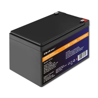9. Qoltec LiFePO4 Lithium-Eisenphosphat-Batterie 12,8 V 12 Ah 153,6 Wh BMS