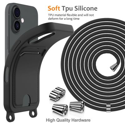 7. iPhone 17 TPU-Hülle mit Kartenhalter und Umhängeband – Schwarz