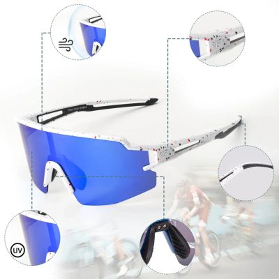 3. Rockbros Polarisierte Fahrradbrille mit UV-Schutz und Korrektureinsatz, blaue Gläser, Weiß