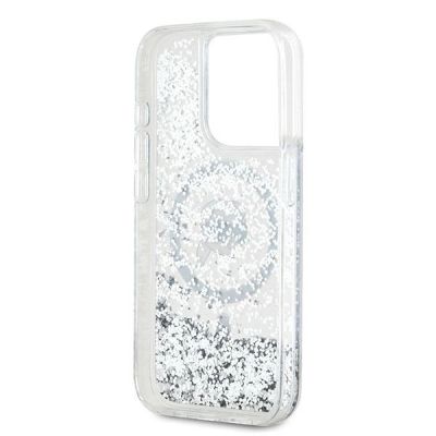 7. Karl Lagerfeld Liquid Glitter Karl Head MagSafe Hülle für iPhone 15 Pro Max – transparent