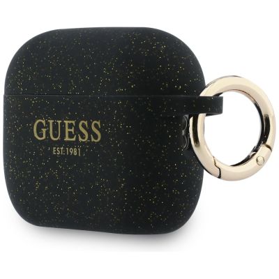 3. Guess Silikon-Glitzerringhülle für AirPods Pro 3 – Schwarz