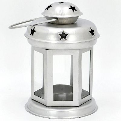 2. Teelicht-Laternen-Kerzenhalter 15 cm Silber
