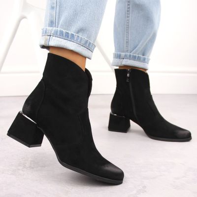 10. Schwarze Wildleder-Ankle-Boots mit hohem Absatz für Damen, Potocki 12422