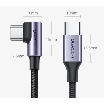 16. Ugreen US255 50123 USB-C (gerade) / USB-C (gewinkelt) PD QC-Kabel 60 W 3 A 1 m – grau