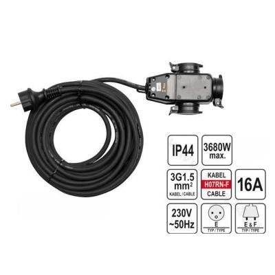 2. Yato YT-81162 20m Steckdosenleiste mit 3 Steckdosen für den Innen- und Außenbereich, Schwarz