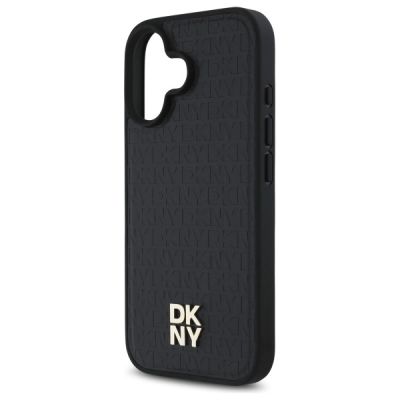 6. DKNY Repeat Pattern Stack Logo MagSafe iPhone 16 Hülle – Schwarz