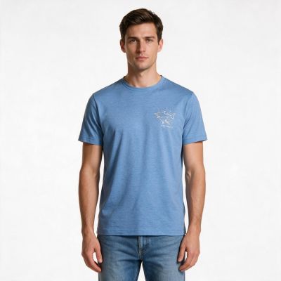 Paul&Shark Herren-T-Shirt aus Baumwolle, Größe M, Denim, 26411035-337 – Klassischer Schnitt, weiche Baumwolle