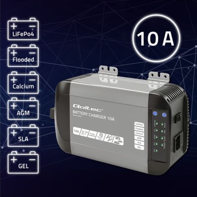 2. Intelligentes Qoltec Monolith-Ladegerät für LiFePO4-, AGM-, GEL- und SLA-Batterien | 10 A | 24 V