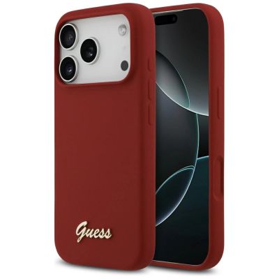 Guess Silicone Script Metal Logo MagSafe Case für iPhone 17 Pro - Rot