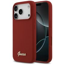 Guess Silicone Script Metal Logo MagSafe Case für iPhone 17 Pro - Rot