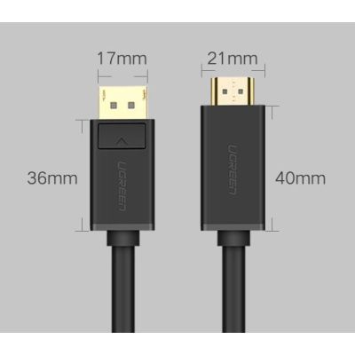 24. Ugreen Unidirektionales DisplayPort-zu-HDMI-Kabel 4K 30Hz 32 AWG 2m Schwarz (DP101 10202)
