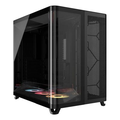 Corsair AIR 5400 RS-R ARGB Computergehäuse, Midi-Tower, Seitenwand aus gehärtetem Glas, RGB-Beleuchtung – Schwarz, inklusive 3 x 120-mm-Lüftern