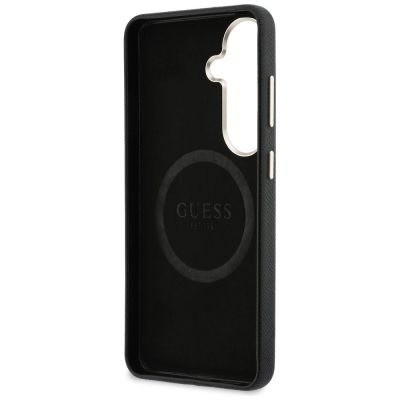 7. Guess Strass-Logo-Hülle mit rundem Design für Samsung Galaxy S26 – Schwarz