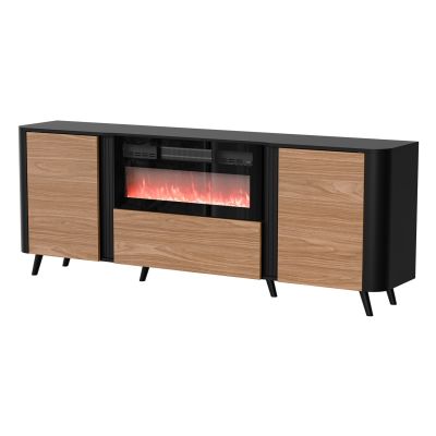 VOLARE Kommode 200x39x75 schwarz/walnuss + Kamin