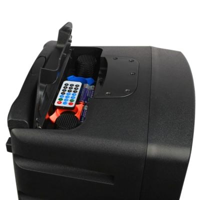 2. V-TONE BQ12 GO MP3 – Aktivlautsprecher, wiederaufladbar, schwarz, Bluetooth, TWS, USB, SD, DSP, AUX, Infrarot-Fernbedienung, 2 drahtlose Mikrofone, ausziehbarer Griff, Transportrollen