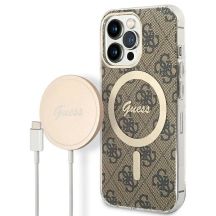 Set Guess GUBPP13LH4EACSW Hülle + Ladegerät iPhone 13 Pro braun/braun Hartschale 4G Print MagSafe