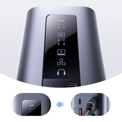 9. Baseus Spacemate RD1 Hub 11-in-1 USB-C Dockingstation – 2x HDMI 4K@60Hz, 2x DP 4K@60Hz, 2x USB-A 10 Gbit/s, USB-C 10 Gbit/s, RJ45, USB-A 480 Mbit/s, USB-C PD Mini-Klinkenanschluss, 3,5-mm-EU-Ladeanschluss – Grau