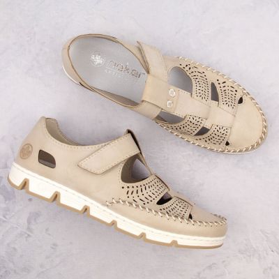 27. Rieker W RKR651 beige Leder Klettverschluss durchbrochene Schuhe