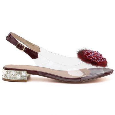 2. Damen-Transparentsandalen mit Verzierung, bordeauxrot D&A MR62-9072