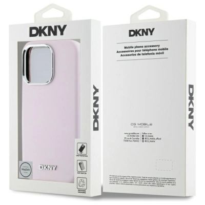 8. DKNY Liquid Silicone Small Metal Logo MagSafe-Hülle für iPhone 16 Pro Max – Rosa