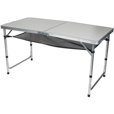 5. Klappbarer Campingtisch 120x60x70/62/55cm, 4 Stühle und Ablage