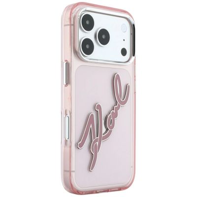 4. Karl Lagerfeld IML Big Signature Resin Metal Frame Case für iPhone 18 Pro Max / 17 Pro Max - Pink