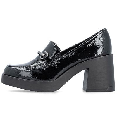 3. Schwarze Damen-Slipper aus Lackleder mit hohem Absatz, Rieker 58051-00