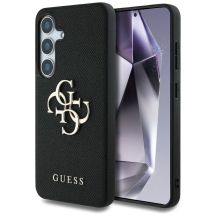Guess Grained Big 4G Logo Small Classic Logo Hülle für Samsung Galaxy S25 Plus schwarz