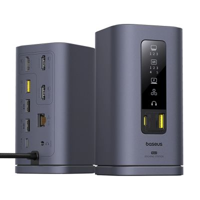 3. Baseus Spacemate Hub USB-C 11-in-1 Dockingstation mit 3x HDMI 4K 60Hz + 2x USB-A (10 Gbit/s) + 1x USB-C (10 Gbit/s) + RJ45 + 2x USB-A (480 Mbit/s) + 1x USB-C (PD) + 1x 3,5-mm-Klinkenbuchse – Grau