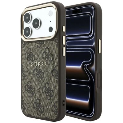 Guess Embossed 4G Classic MagSafe Hülle für iPhone 17 Pro / 18 Pro – Braun