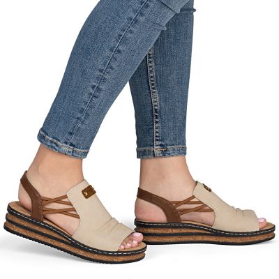 5. Bequeme beige Keilsandalen für Damen Rieker 62962-60