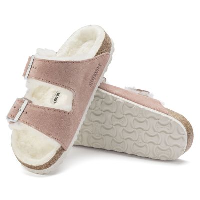 3. Birkenstock Arizona Wildleder Lammfell Pink Clay LAF Schmale isolierte Pantoletten (1023258)