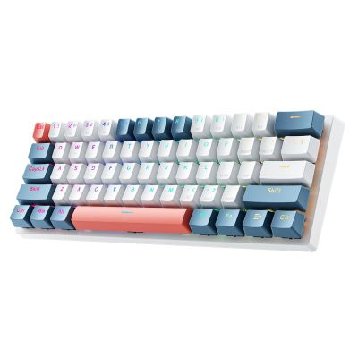 Machenike K500-B61 Kabelgebundene mechanische Gaming-Tastatur mit Hintergrundbeleuchtung, rote Schalter - Weiß und Blau