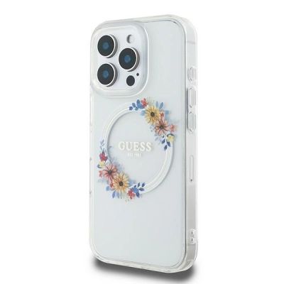 2. Guess IML Flowers Wreath MagSafe Case für iPhone 16 Pro - Transparent