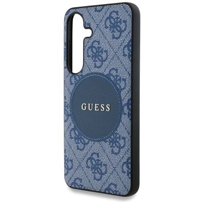 6. Guess 4G Round Patch Classic Logo MagSafe Hülle für Samsung Galaxy S25 Plus blau