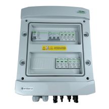 Hermetische DC/AC-Anschlussverteilerplatte IP65 mit EMITER-Anschluss, ausgestattet mit Noark 1000V DC-Überspannungsableiter Typ 2, 2 x PV-String, 2 x MPPT // Noark AC-Leistungsbegrenzer Typ 2, 10A 3-F, RCD Typ A 40A/300mA