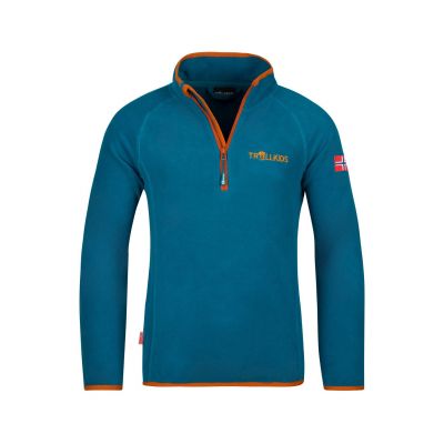 Trollkids Kids Nordland Half Zip Unisex Fleece-Sweatshirt, Deep Lagoon/Cinnamon, leicht und atmungsaktiv, Blau (707-178)